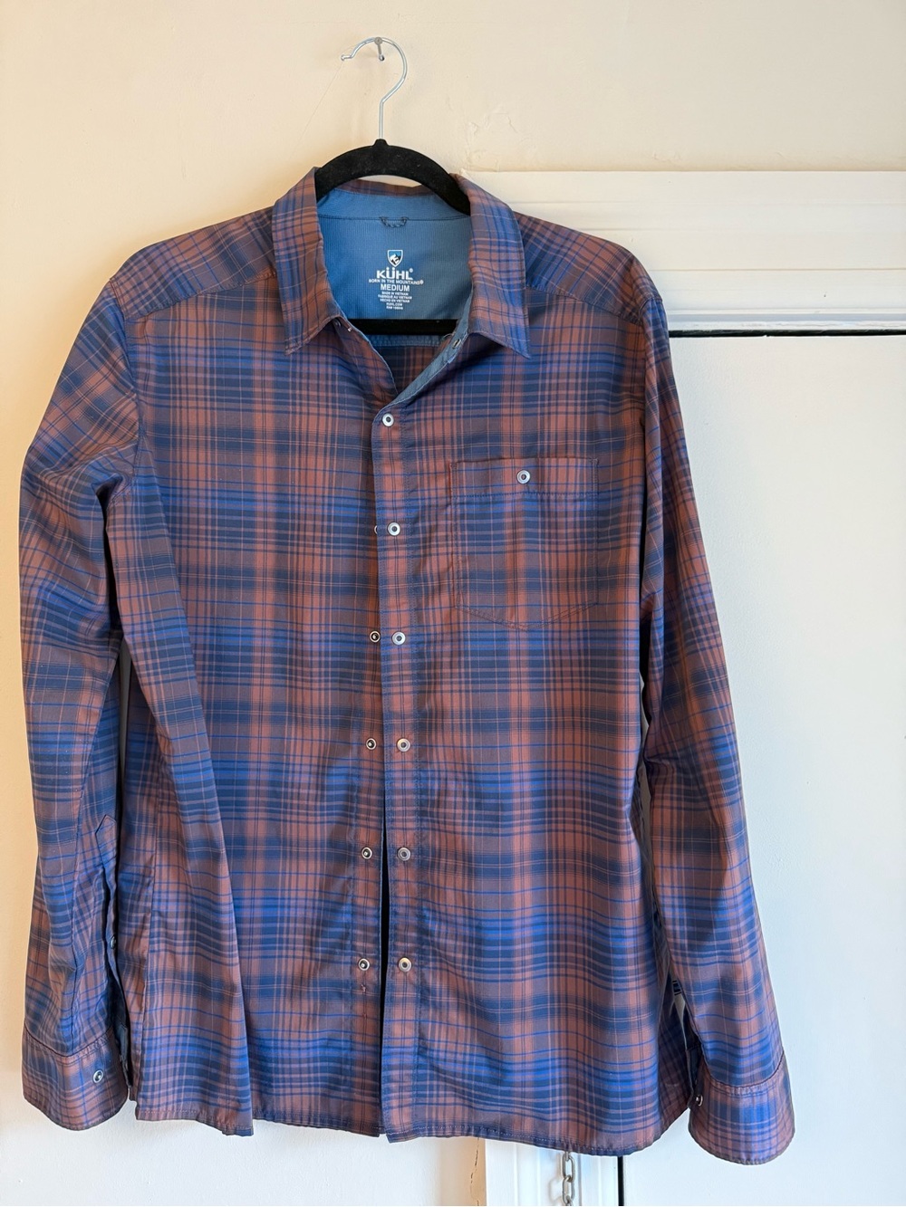 Kuhl Men's Plaid Button-Down Shirt in Rust and Blue